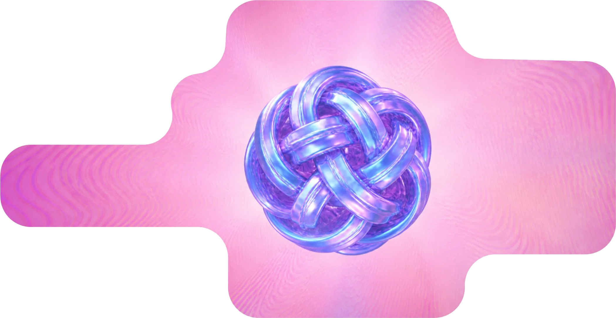 Iridescent glass knot on a pink wave texture